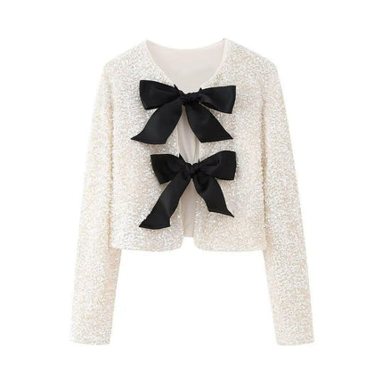 Grozavu's Elegant Sequined Crop Top: Add Sparkle with a Stylish Bow Tie at €30.99