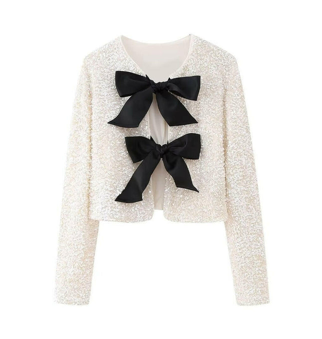 Grozavu's Elegant Sequined Crop Top: Add Sparkle with a Stylish Bow Tie at €30.99