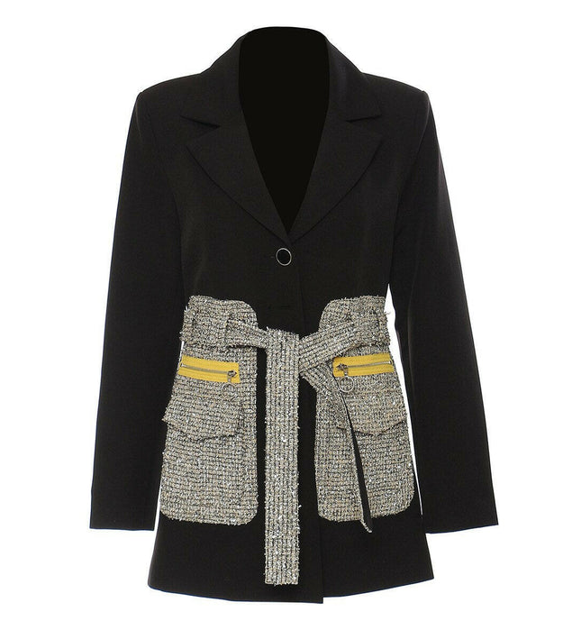 Blazer în mozaic cu șireturi Grozavu: jachetă la modă de primăvară pentru femei