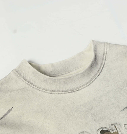 Washed Patchwork Letter TShirt – Loose Fit detail showing washed finish and letter embroidery.
