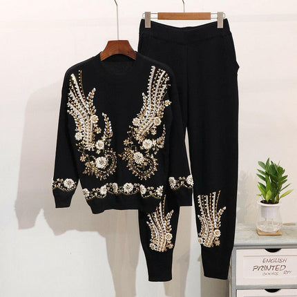 Grozavu Beaded Sweater & Casual Pants Set at €99.00