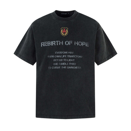 Retro Washed Badge Letter T-Shirt – Loose Fit featuring a vintage wash and inspirational quote design.