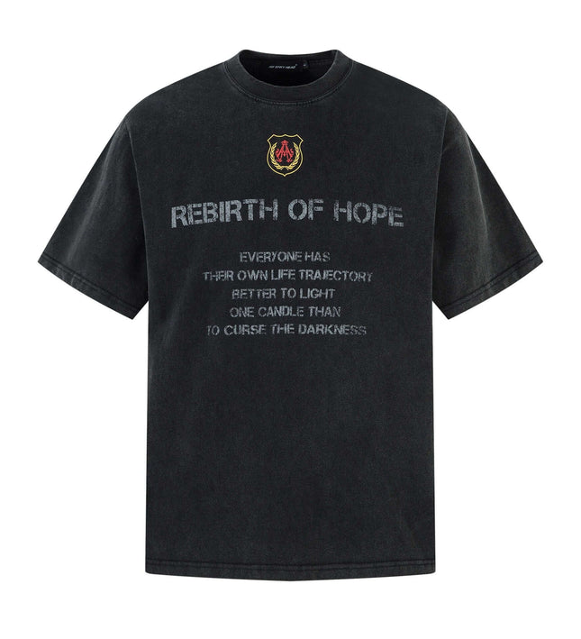 Retro Washed Badge Letter T-Shirt – Loose Fit featuring a vintage wash and inspirational quote design.