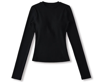 Elastic Vintage Round Neck Padded Long Sleeve T-Shirt Top