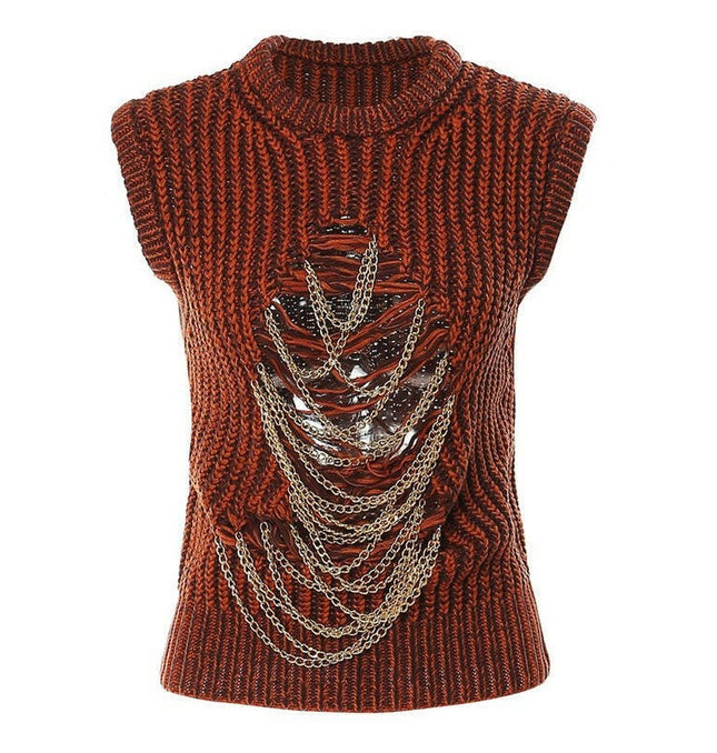 Grozavu's Chain Hollow Out Sleeveless Sweater: Fashionable Knitwear at €72.99