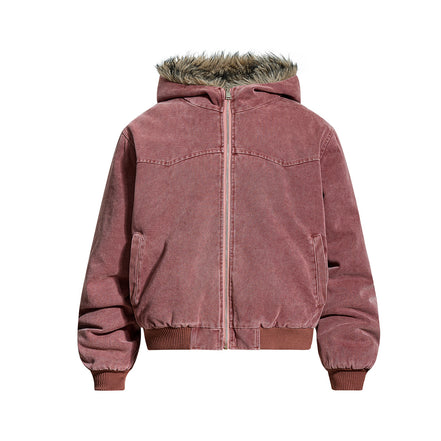 Woolen Collar Cotton Jacket With Fleece