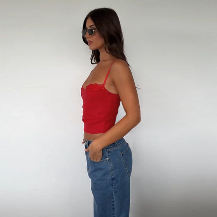 Patchwork Lace Camisole Top – Slim Fit