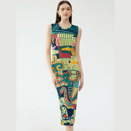 Grozavu Sleeveless Pleated Printed Dress: Summer Fashion at €86.99