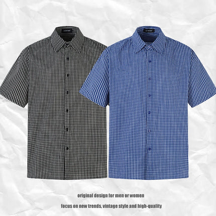 Blue Plaid Short Sleeve Shirt – Loose Fit