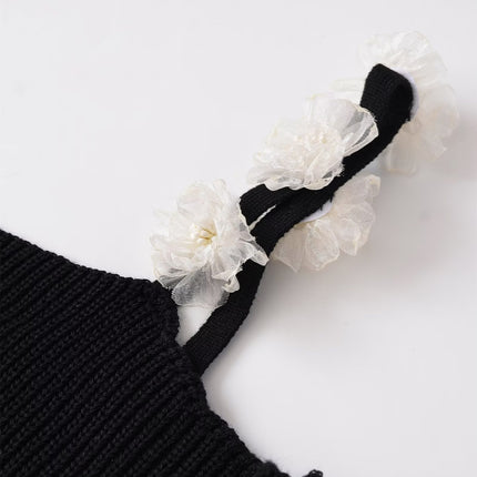 Heißes Mädchen Blumen Stricktop – Ärmelloses Rundhals-Strickkleid