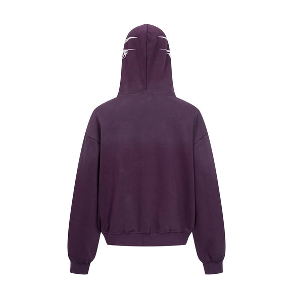 Flame letter zip hoodie | High street streetwear jacket | Unisex loose fit hoodie | Trendy flame print sweatshirt | Casual zip-up hoodie black | Purple streetwear hoodie