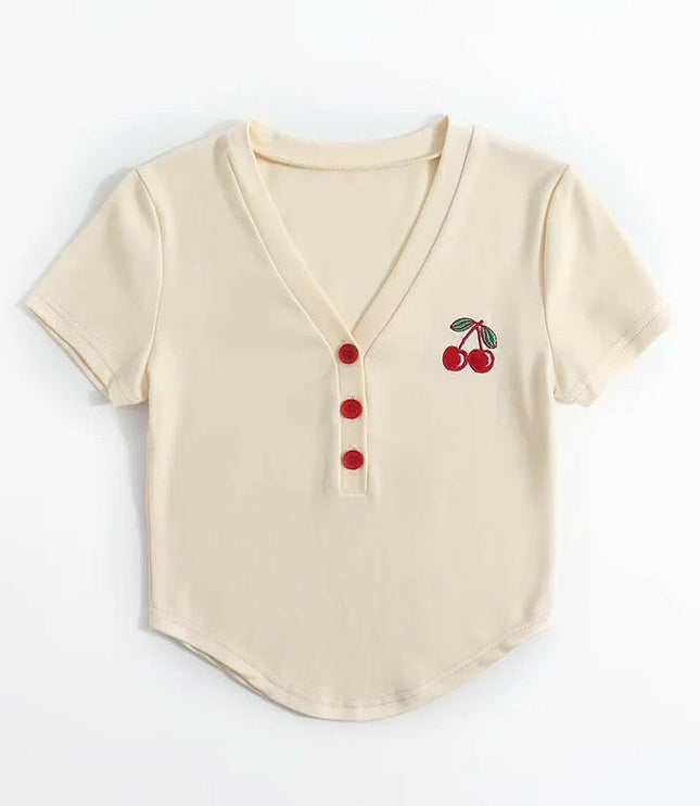 Cherry Print V-Neck T-Shirt: Summer Style Inspired by Fashion Bloggers!