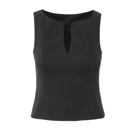 Fashionable Women's V-Neck Sleeveless Fitted Crop Top