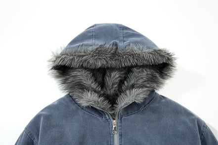 Woolen Collar Cotton Jacket With Fleece