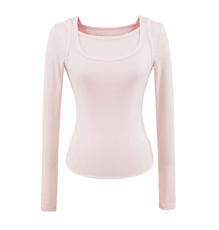 Quadratischer Ausschnitt Slim Fit Langarmoberteil