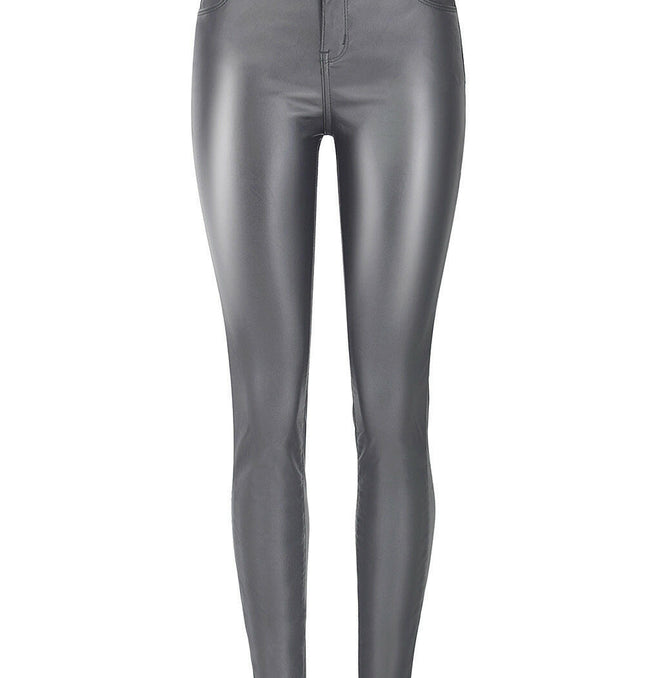 Grozavu Women's High-Waist Grey Faux Leather Skinny Pants at €49.00