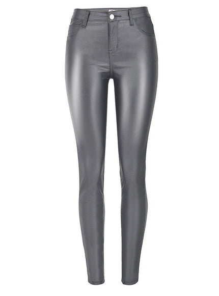 Grozavu Women's High-Waist Grey Faux Leather Skinny Pants at €49.00