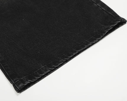 Style Washed Black Vintage Cat-Whisker Pattern Design Loose Knife Cut Jeans
