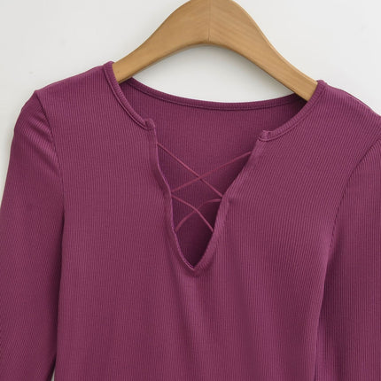 Top de manga larga ajustado con escote en V – Chic dulce y picante