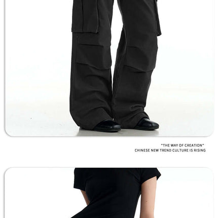 Multi-Pocket Work Pants – Straight Leg Fit in black with practical pockets for casual streetwear style.