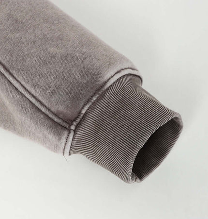 American Retro Washed Hoodie – Loose Fit sleeve detail in soft gray fabric with ribbed cuff