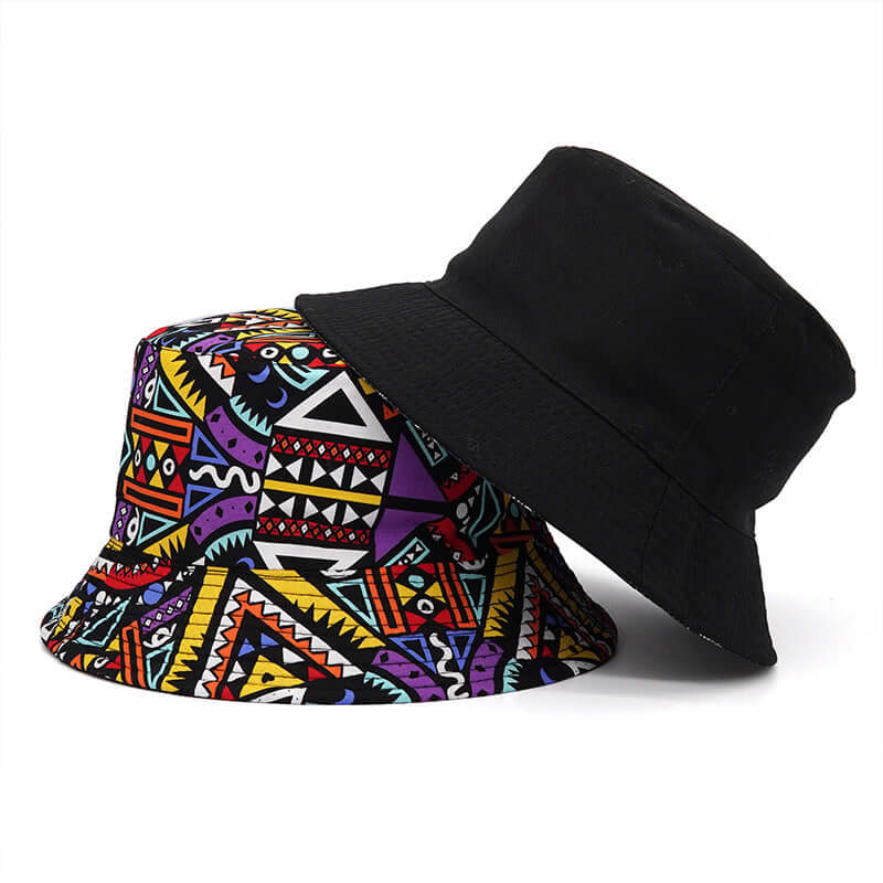 patterned bucket hat with Grozavu logo