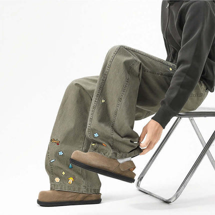 Loose Wide Leg Casual Long Pants with cartoon-inspired detailing and a modern high-street style.