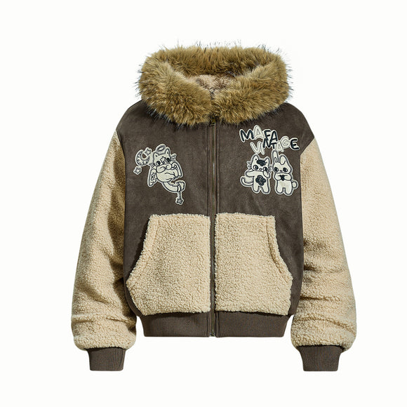 Cotton jacket with fur collar and fleece jacket