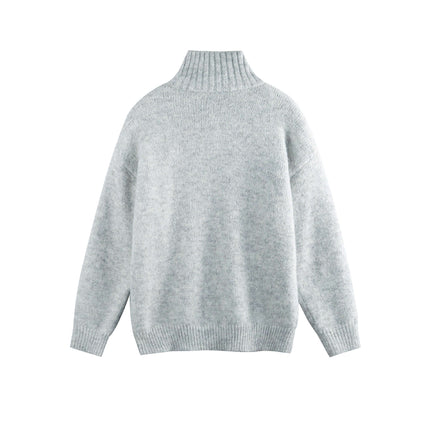 Stand Collar Pullover Sweater - Loose Fit