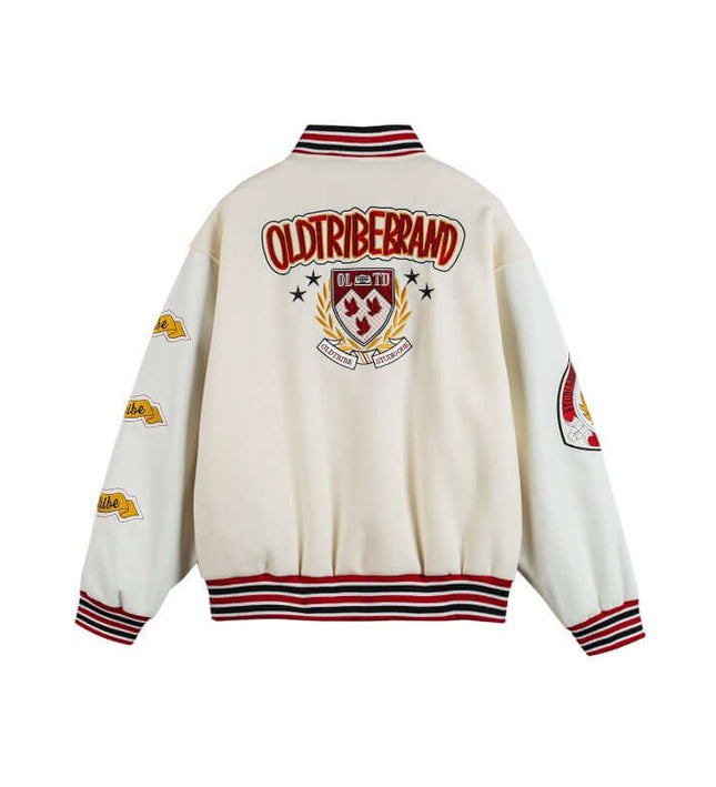 Brand Letter Leather Patchwork Baseball Jacket – Retro Loose Fit