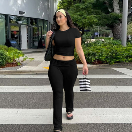 Pleated Short Sleeve Pants Set – Loose Fit