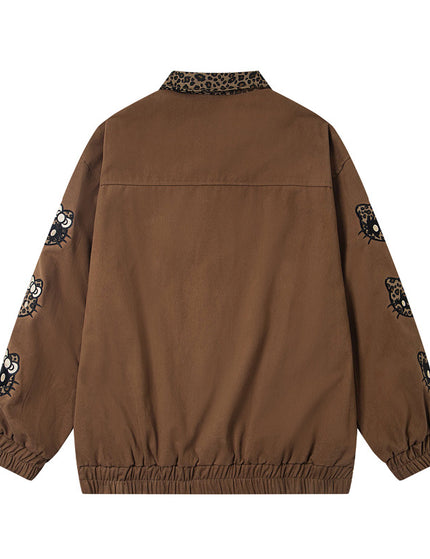 Veste en patchwork brodée avec patch cartoon imprimé léopard rétro