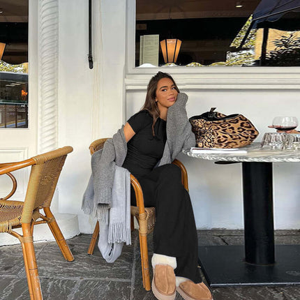 Pleated Short Sleeve Pants Set – Loose Fit