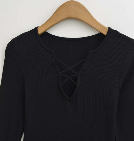 Camiseta de Manga Larga Ajustada con Tirantes y Escote en V