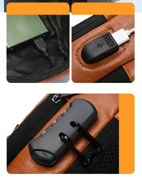 Herren Rucksack mit USB-Ladefunktion Schulter Brusttasche