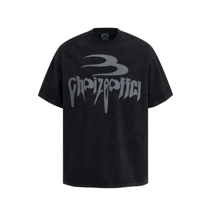 Retro Washed Letter T-Shirt – Loose Fit in dark color with bold graphic print for relaxed streetwear style.