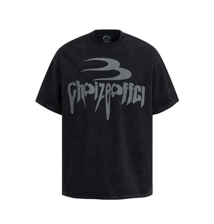 Retro Washed Letter TShirt – Loose Fit featuring a bold graphic print and relaxed fit in black.