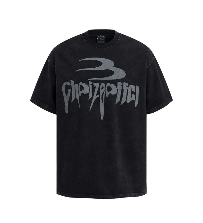 Retro Washed Letter T-Shirt – Loose Fit in dark color with bold graphic print for relaxed streetwear style.