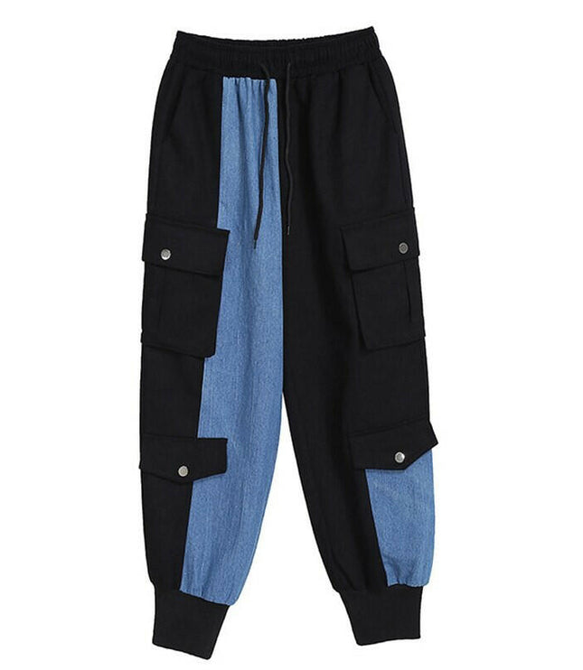 Grozavu High-Waist Contrast Denim Pants with Big Pockets