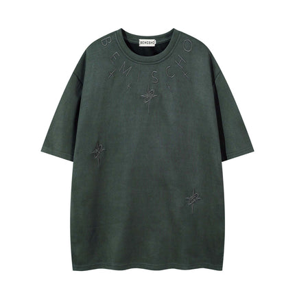 Back view of Black letter embroidery suede short top by Grozavu