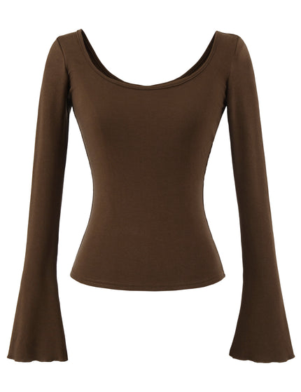 T-shirt élastique à manches longues à rayures avec encolure en U ajusté