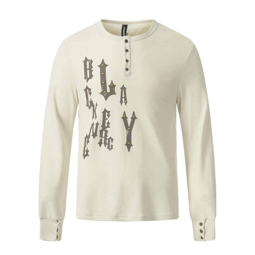 Model wearing Dark Gray graffiti letter printed long t-shirt by Grozavu