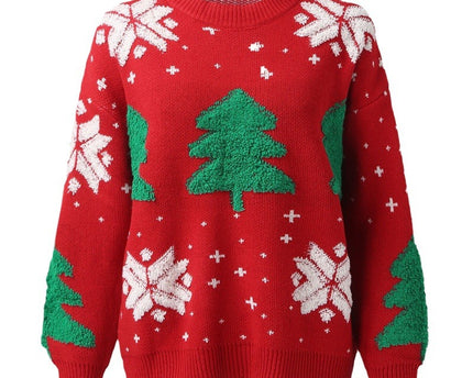 Jacquard Cartoon Schneeflocke Lockere Strickpullover