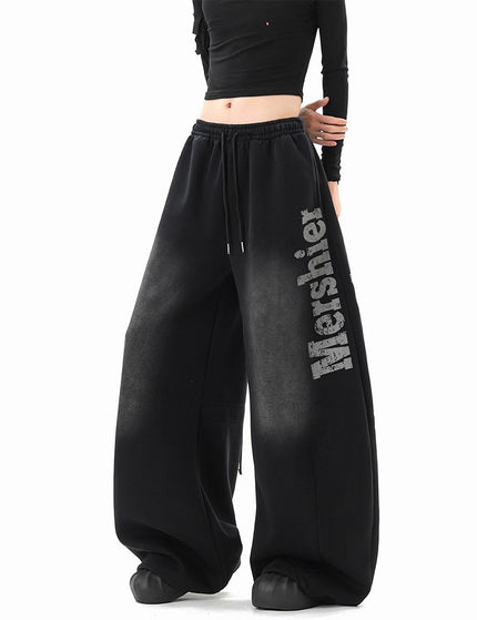 Streetwear Hip Hop Washed Letter Sweatpants Unisex Winter Trendy  Loose Wide Leg Pants Hiphop Casual Slit Pants