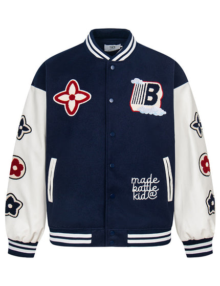 Chaqueta de béisbol de parcheo de manga de cuero PU estilo urbano