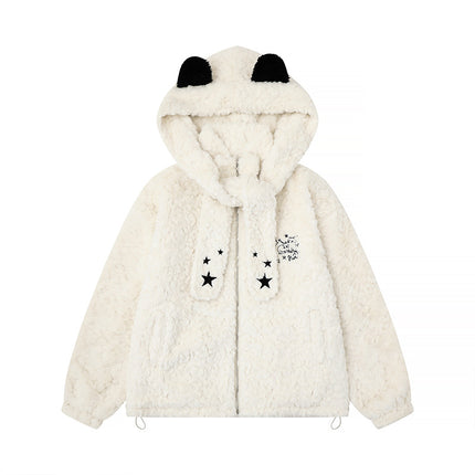 Hood Lamb Wool Cotton Coat Winter Thick Warm Fuzzy Cotton Jacket Outerwear