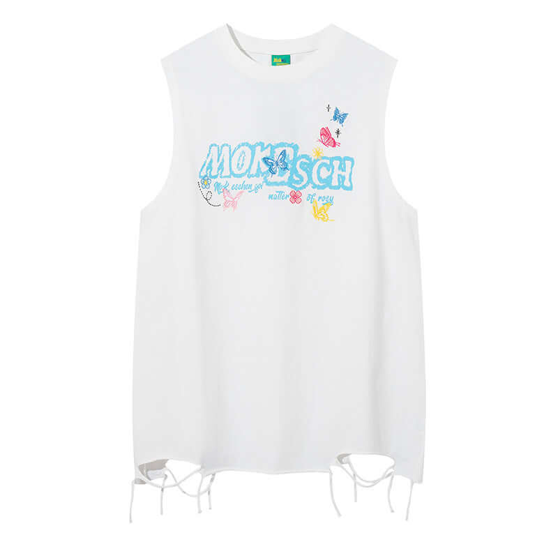 Butterfly Letter Embroidery Vest Top styling detail - Premium Streetwear