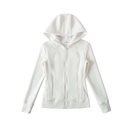 Giacca con Cappuccio in Velluto con Zip a Spina