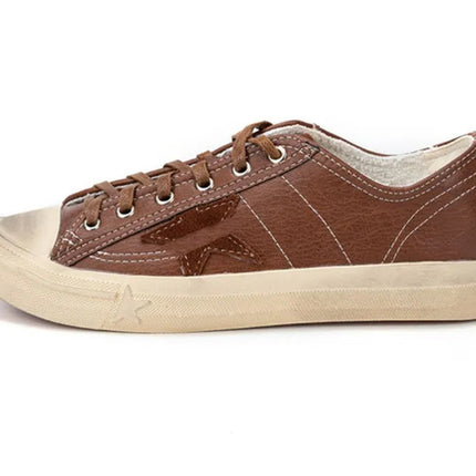 Cowhide Retro Cowhide Star Lace-Up Board Shoes