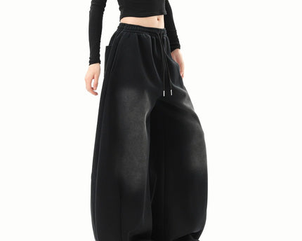 Pantalons de survêtement unisexe tendance hiver Hip Hop à lettres délavées, larges et amples avec fente casual